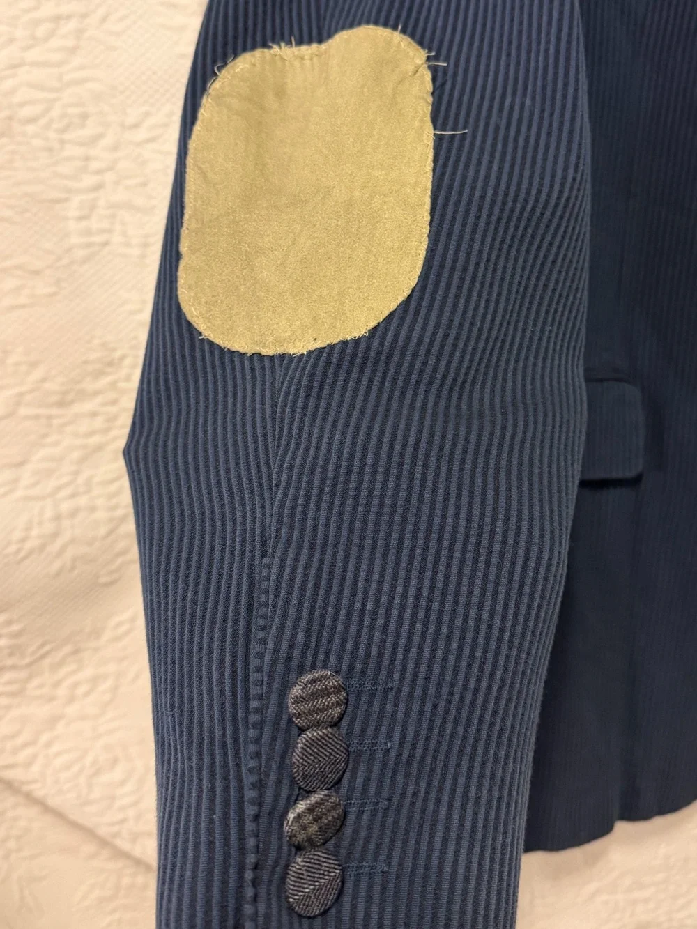 Robert Graham Ribbed Cotton Viscose Sport Coat Navy 2 Btn Elbow Patch Sz 44